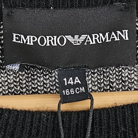 Emporio Armani Black and White All Over Crew-Neck Wool Blend Boy's Sweater Sz 14 - Picture 4 of 7